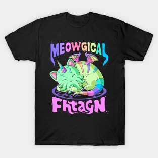 Cute Cat Cthulhu Unicorn dreaming. Cathulhucorn Meowgical T-Shirt